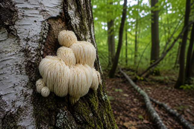 Lion's Mane svamp der vokser i naturen